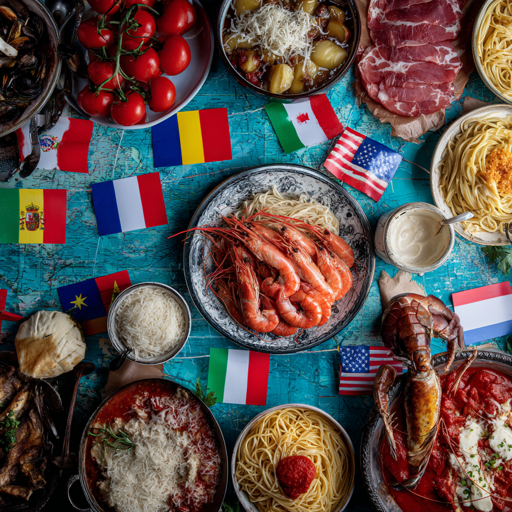 A table full of food from different countries.
