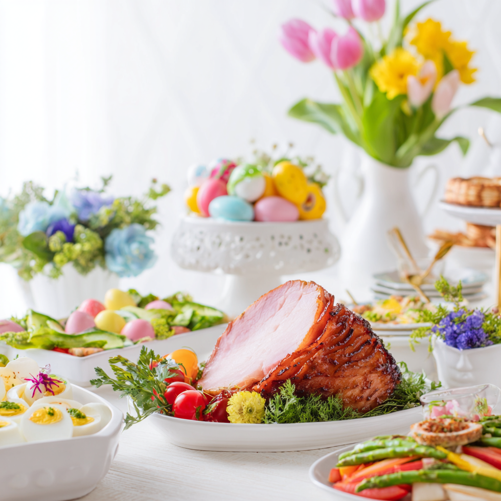 A table full of Easter food.
