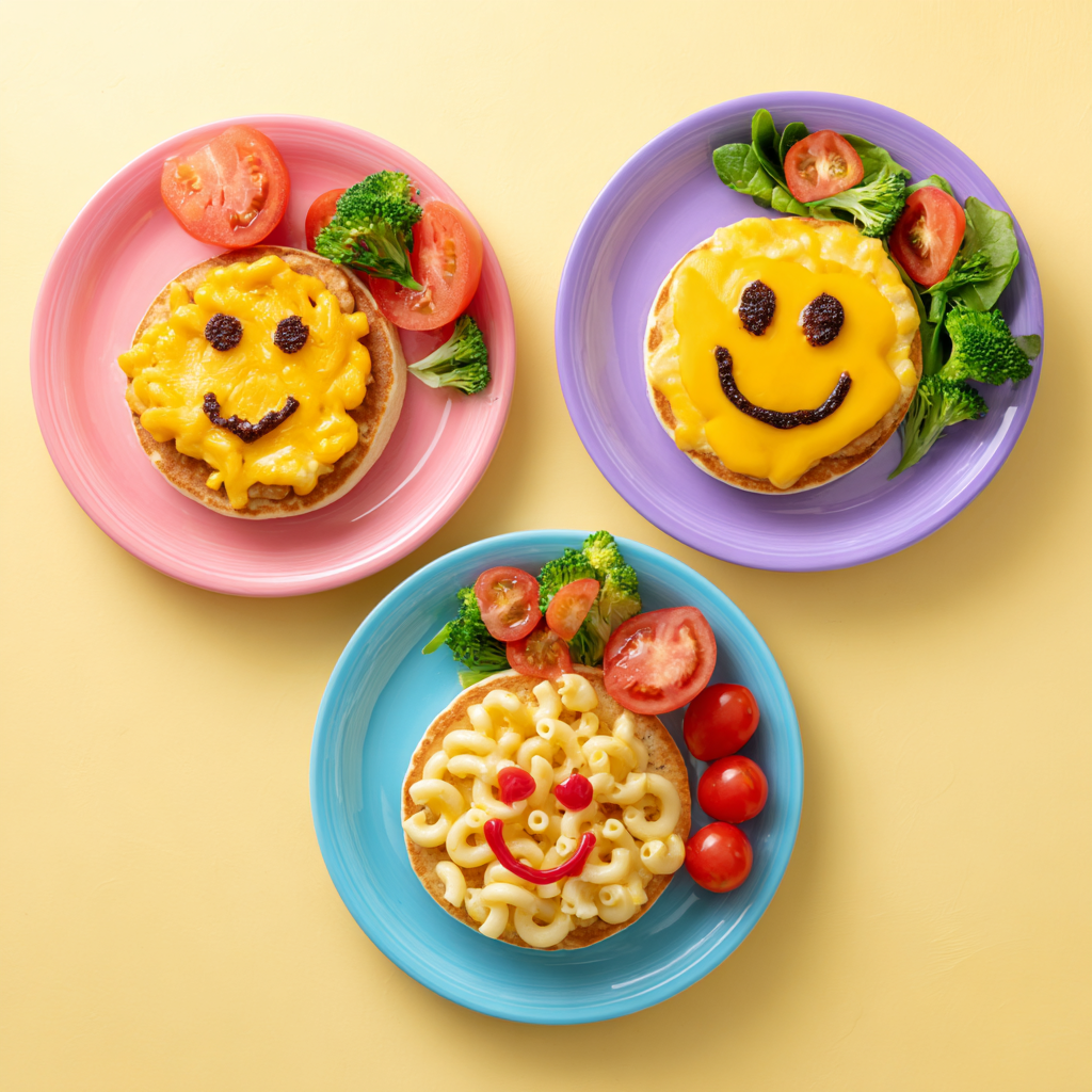 A plate with a smiley face made of tomatoes and broccoli.
