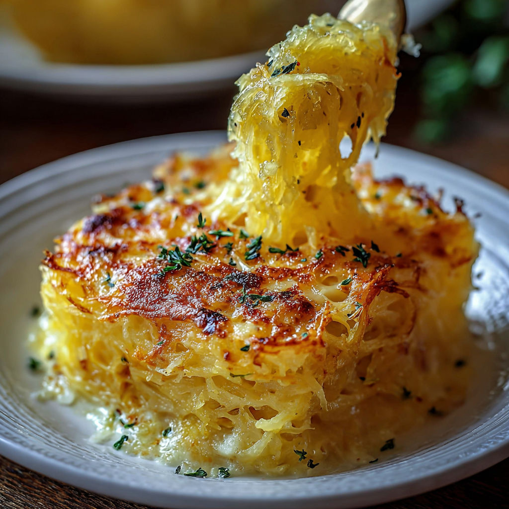 A delicious and healthy spaghetti squash au gratin.