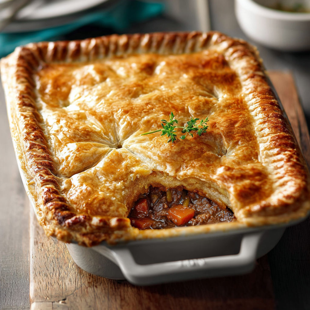A close up of a beef pie.
