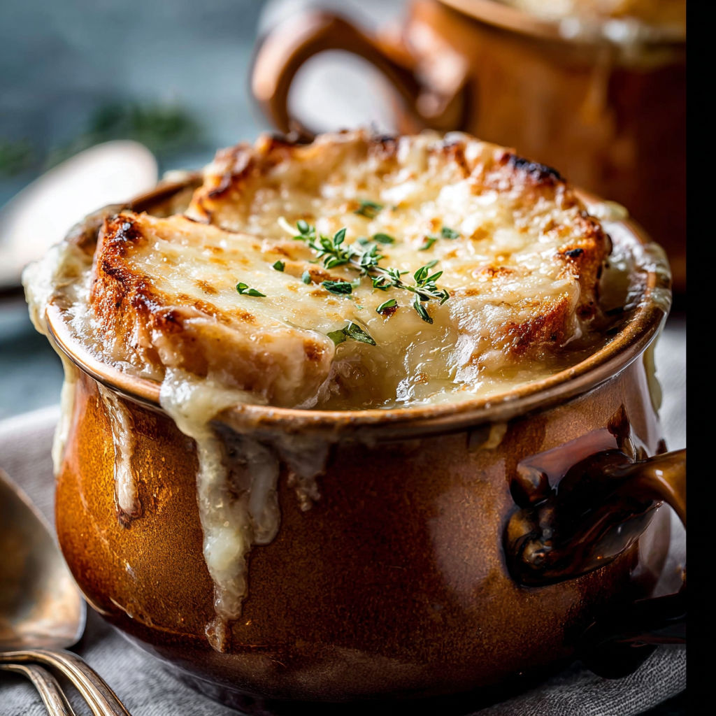 A bowl of soup with a spoon in it.